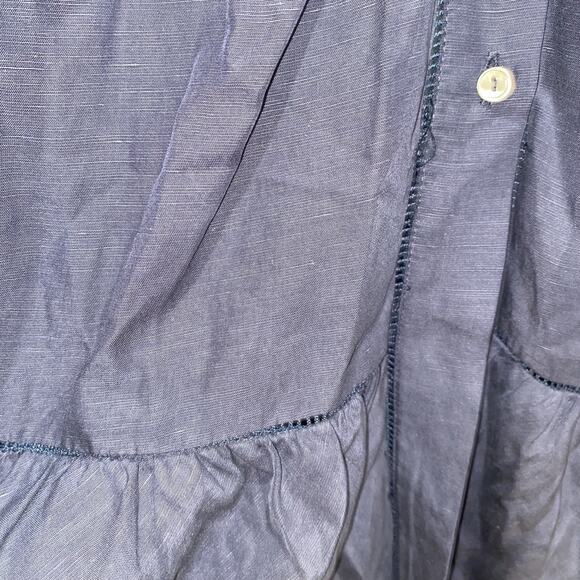 KOBI HALPERIN Sz L MSRP $398 Anna Tiered Linen Blend Midi Dress Navy Tie Back - Picture 7 of 15